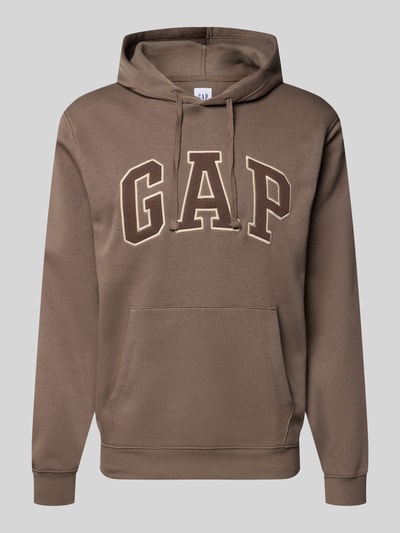 Produktfoto, Hoodie mit Kängurutasche von GAP in Braun, lockere Passform aus Baumwoll-Mix, Label-Stitching, gerippte Abschlüsse.