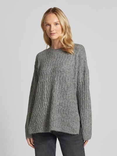 Vero Moda Comfort Fit Strickpullover mit Struktur-Strick Modell 'ELYA' Mittelgrau Melange 4