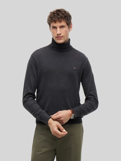Tommy Hilfiger Regular Fit Rollkragenpullover aus Baumwoll-Kaschmir-Mix Anthrazit Melange 4