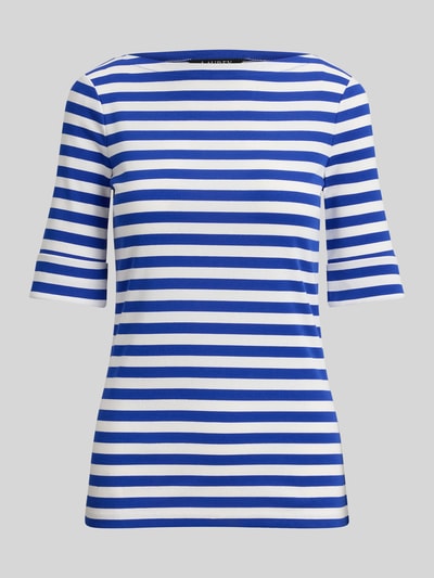 Produktfoto, Slim Fit T-Shirt aus Baumwoll-Mix von Lauren Ralph Lauren mit blau-weißem Allover-Streifenmuster aus Jersey und Logo-Stitching.