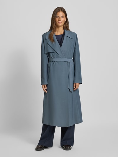 BOSS Regular fit trenchcoat met strikceintuur Rookblauw - 4