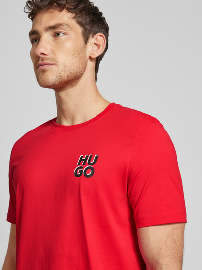 HUGO T-Shirt mit Label-Print Modell 'Dimoniti' Rot 3