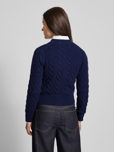 MORE Wollen cardigan met kabelpatroon Marineblauw - 5