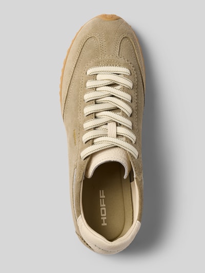 Produktfoto, Sneaker aus echtem Leder mit Logo-Detail Modell 'Bridge' von HOFF in Beige, abgerundete Passform, Schnürverschluss, profilierte Sohle, Absatzhöhe 1 cm, Schafthöhe 8 cm, Schaftweite 9 cm, Draufsicht