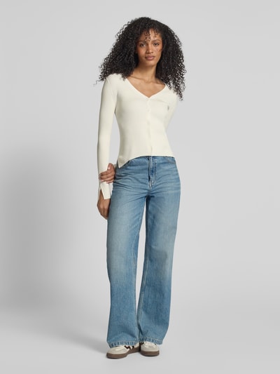 Tom Tailor Denim Kardigan o kroju slim fit z prążkowaną fakturą Złamany biały 1