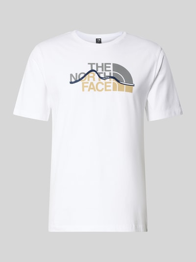 Produktfoto, Regular Fit T-Shirt aus reiner Baumwolle Modell 'MOUNTAIN LINE' von The North Face in Weiß mit Label-Print und Rundhalsausschnitt