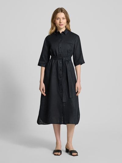 MM Sukienka lniana z kieszenią na piersi model ‘SALUTE’ Czarny 4