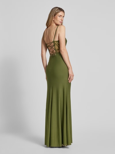 Luxuar Abendkleid mit Wasserfall-Ausschnitt Oliv 5