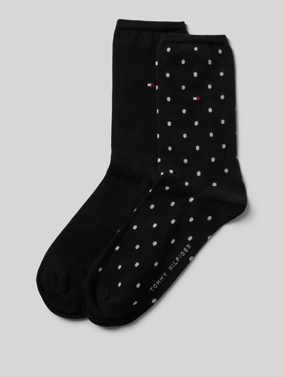 Produktfoto, Socken mit Label-Print im 2er-Pack van Tommy Hilfiger Sportswear, zwart met witte stippen, katoenmix met stretch, label-stitching.