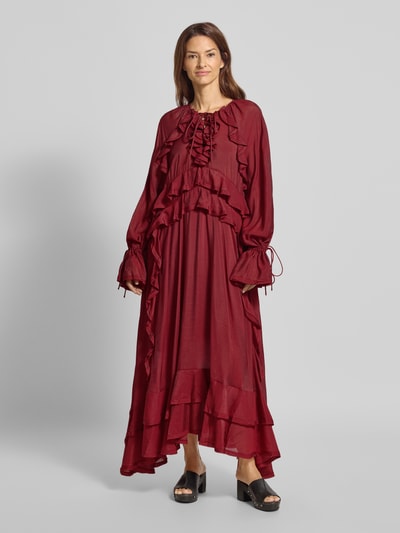 Copenhagen Muse Długa sukienka z falbanami model ‘NORMA’ Ciemnoczerwony 4