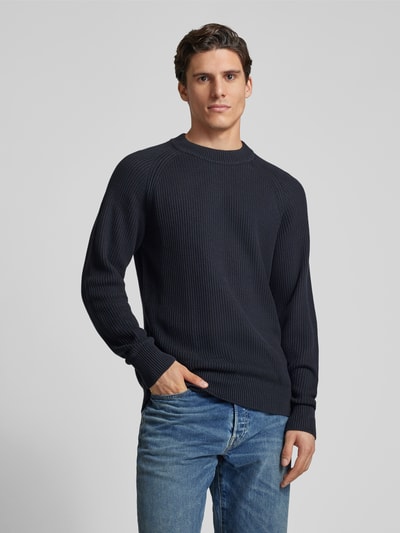 Casual Friday Sweter z dzianiny z prążkowanymi wykończeniami model ‘Kristian’ Granatowy 4