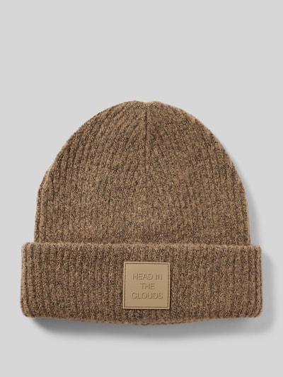 Pieces Beanie mit Umschlag und Patch Modell 'PYRON' Taupe 1