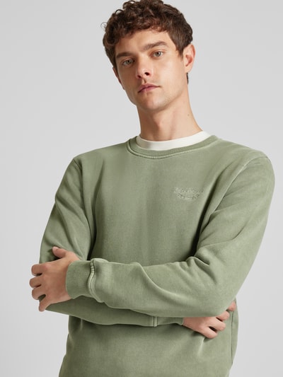 Pepe Jeans Sweatshirt met labelstitching, model 'Aris Crew' Olijfgroen - 3