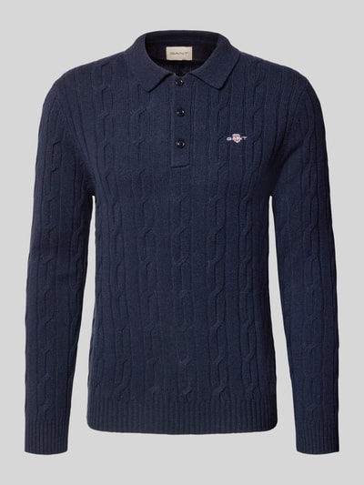 Gant Slim Fit Longsleeve aus reiner Wolle Modell 'Cable' Dunkelblau 2