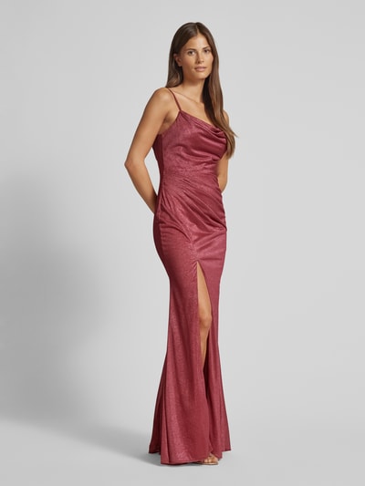 Luxuar Abendkleid mit Wasserfall-Ausschnitt Kirsche 1