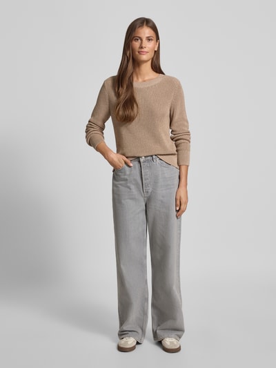 monari Sweter z dzianiny z prążkowanymi wykończeniami Jasnobrązowy 1