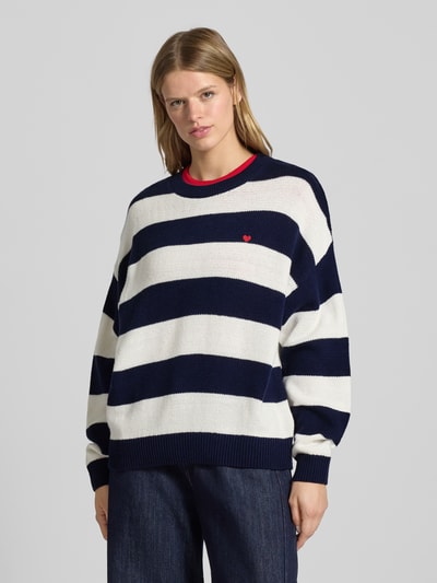 Review Sweter z dzianiny o kroju relaxed fit ze wzorem w paski Granatowy 4