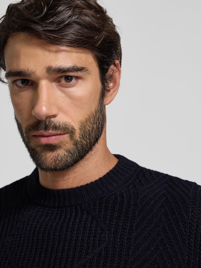 Manuel Ritz Gebreide pullover met kabelpatroon en ronde hals Marineblauw - 3