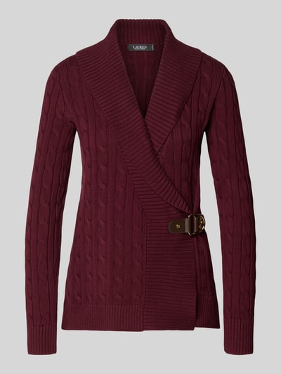 Produktfoto, Regular Fit Cardigan in Strick-Optik Modell 'Donato' van Lauren Ralph Lauren, bordeaux, katoen, met sjaalkraag en logodetail.