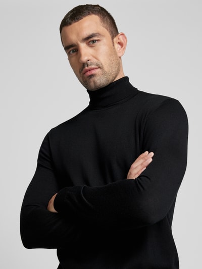 Profuomo Gebreide pullover met ribboorden Zwart - 3