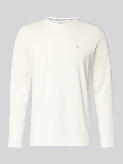 Produktfoto, Longsleeve mit Rundhalsausschnitt und Logo von Fynch-Hatton für Herren aus reiner Baumwolle im Regular-Fit, unifarbenes Design, Rückenlänge 70 cm bei Größe M.