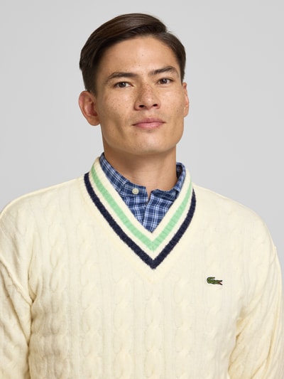Lacoste Relaxed fit gebreide pullover van wolmix Offwhite - 3