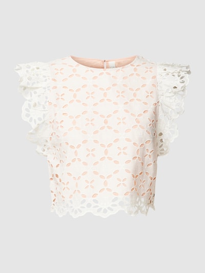 QS Kort blouseshirt met broderie anglaise, model 'Anglaise' Wit - 2