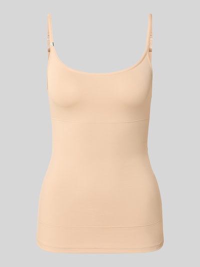 Produktfoto, Slim Fit Top mit Logo-Detail von Triumph, beżowy kolor, elastyczna mieszanka materiałów, regulowane cienkie ramiączka
