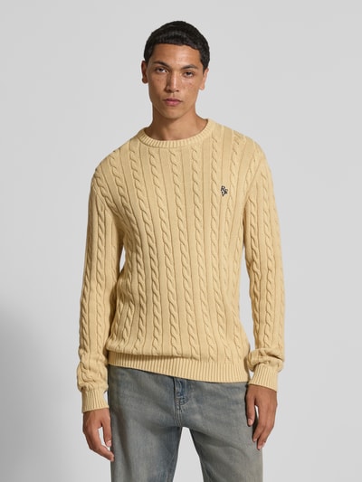 REVIEW Slim Fit Strickpullover mit Zopfmuster Beige 4