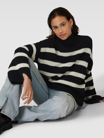 Only Gebreide pullover met streepmotief, model 'BELLA' Zwart - 3