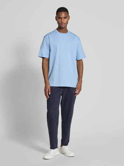 Lindbergh T-shirt met geribde ronde hals Lichtblauw - 1