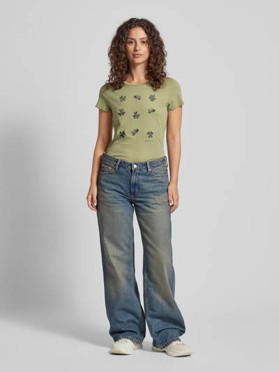 Tom Tailor Denim T-shirt met motief- en labelprint Rietgroen - 1