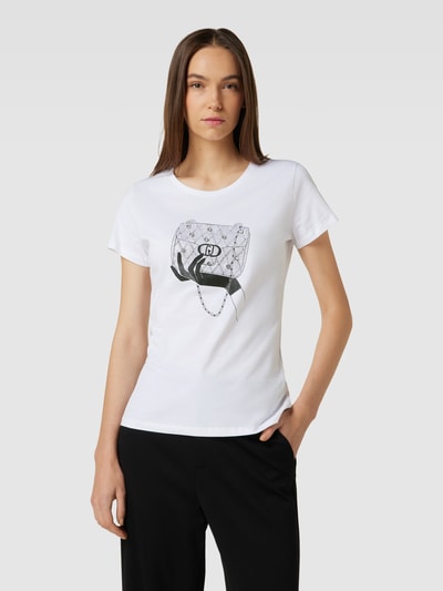 Liu Jo White T-Shirt mit Motiv-Print und Ziersteinbesatz Weiss 4