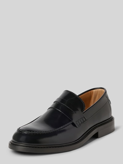 Produktfoto, Loafer aus echtem Rindsleder Modell 'CARTER LEATHER' von SELECTED HOME, Optik: Unifarben, Lederoptik, runde Schuhspitze, Blockabsatz, Verschluss: Schlupf/offen, strukturierte Sohle, Materialverarbeitung: Glattleder, Farbe Schwarz.