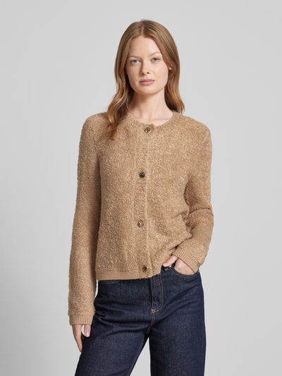 s.Oliver BLACK LABEL Regular Fit Strickjacke aus Bouclé Taupe 4