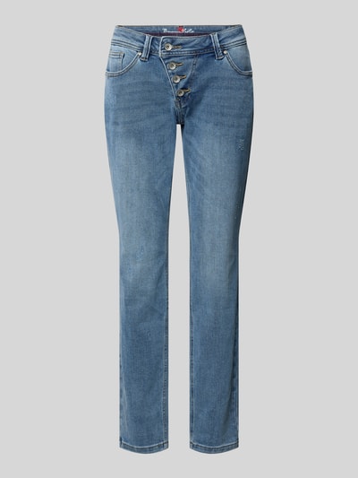 Produktfoto, Cropped Jeans mit Knopfleiste Modell 'Malibu' von Buena Vista, mittelblaue Baumwoll-Viskose-Mischung, Eingrifftaschen, gerade Form