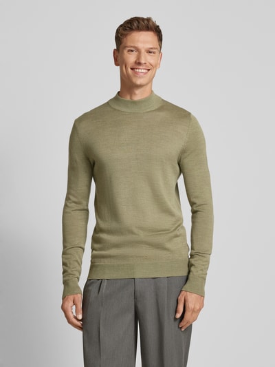 Christian Berg Men Gebreide pullover met turtleneck Olijfgroen gemêleerd - 4