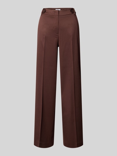 Produktfoto, Wide Fit Stoffhose mit Viskose-Anteil von More & More, braun, Strukturmuster, Elastischer-Material-Mix, Bügelfalten, Haken-Reißverschluss, Bundweite 37 cm, Innenbeinlänge 80 cm, Damen.
