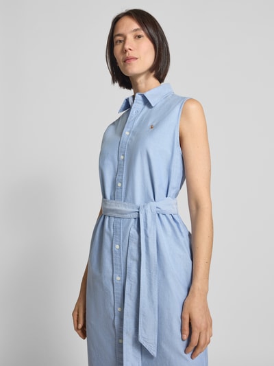 Polo Ralph Lauren Overhemdjurk met strikceintuur, model 'CORY' Blauw - 3