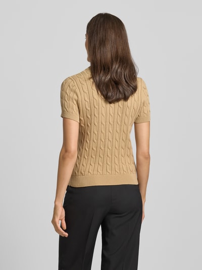 Lauren Ralph Lauren Gebreid shirt met kabelpatroon en polokraag, model 'NATRISSA' Camel - 5