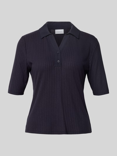 comma Gebreid shirt met platte kraag Donkerblauw - 2