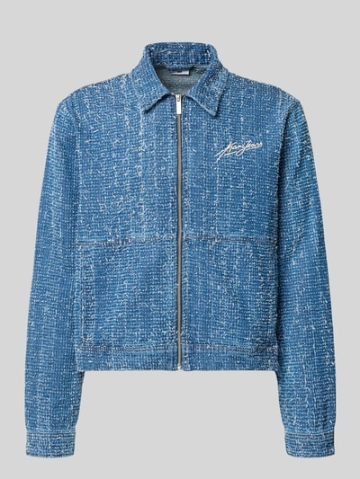 Productfoto, Regular Fit Jacke in denimlook met structuurpatroon, puur katoen, KARL KANI, gestikt logo, platte kraag, steekzakken, ritssluiting