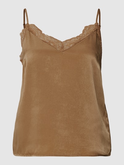 Only Top bluzkowy z koronkowym obszyciem model ‘FRI’ Camel 2