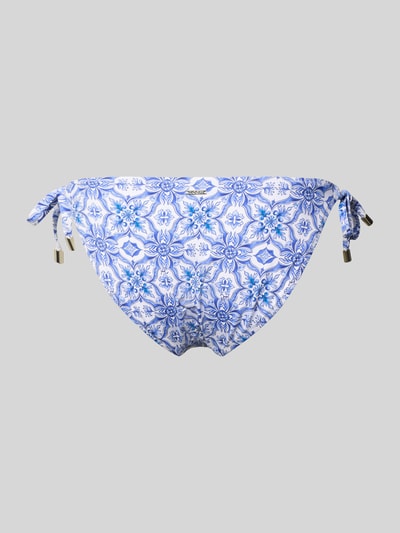 Produktfoto, figi bikini z wiązaniem po bokach, biało-niebieski wzór, dopasowany krój, mieszanka materiałów z dodatkiem streczu, Bikini-Slip mit seitlicher Schnürung Modell 'MURI BEACH' od JOOP! Collection.