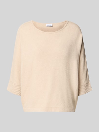Produktfoto, Strickshirt mit 3/4-Arm von COMMA in Beige, Baumwoll-Mix mit Stretch-Anteil, Regular Fit, Rundhalsausschnitt, feine Struktur