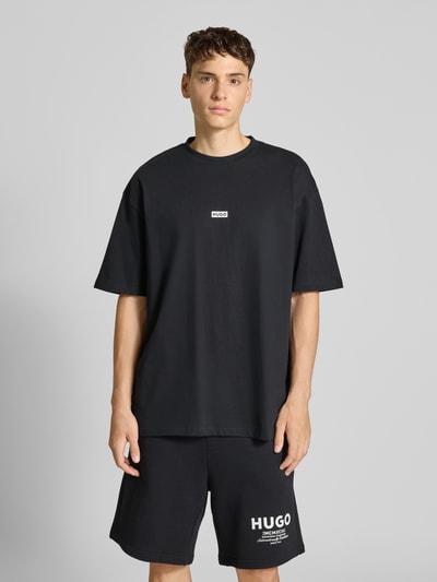 Hugo Blue T-shirt met labelprint, model 'Nalono' Zwart - 4