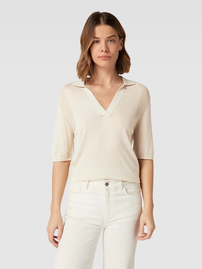 Calvin Klein Womenswear Gebreide blouse met polokraag, model 'POLO' Beige - 4