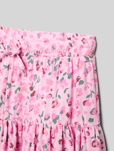 Productfoto, Ausgestellter Mini-Rock aus reiner Viskose Modell 'ZALINA' van Only, roze met bloemendessin, popeline, elastische taille, kindermode