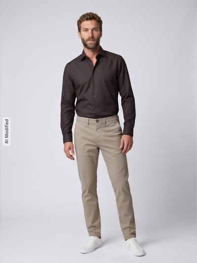 Jake*s Slim Fit Businesshemd mit Kentkragen Schoko 1