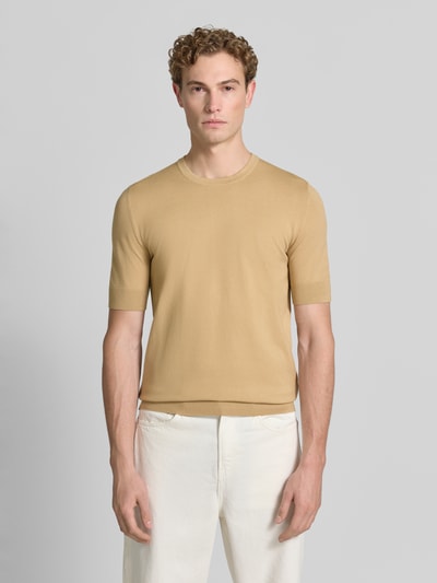 HUGO t-shirt o kroju slim fit z drobnego splotu model 'SAN CARL-CV' Beżowy 4